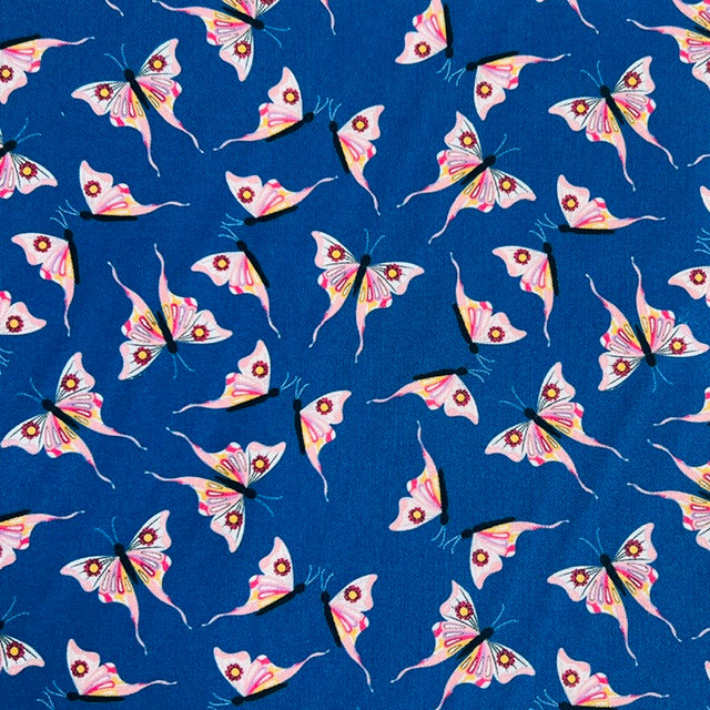 END OF BOLT 1024 My Fabric Addiction Pink Butterflies on Blue Background 100% cotton quilting fabric