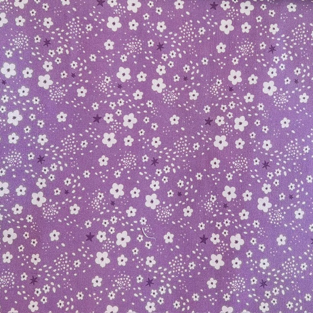 END OF BOLT 1025 My Fabric Addiction White Flowers on Purple Background 100% cotton quilting fabric
