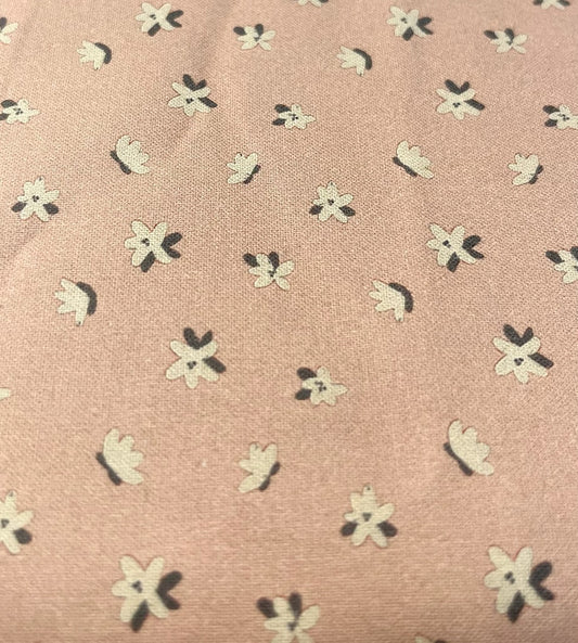ENDOFBOLT108 Light Pink background with Beige and Gray Flowers basic 100% cotton quilting fabric