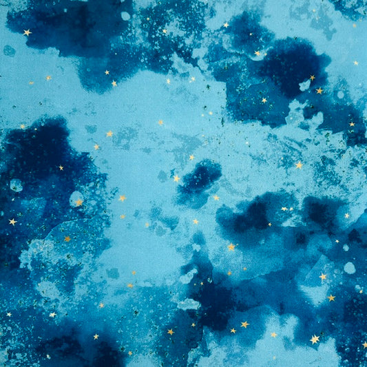 END OF BOLT 1188 Gold Stars on Teal Green Marble background 100% cotton quilting fabric
