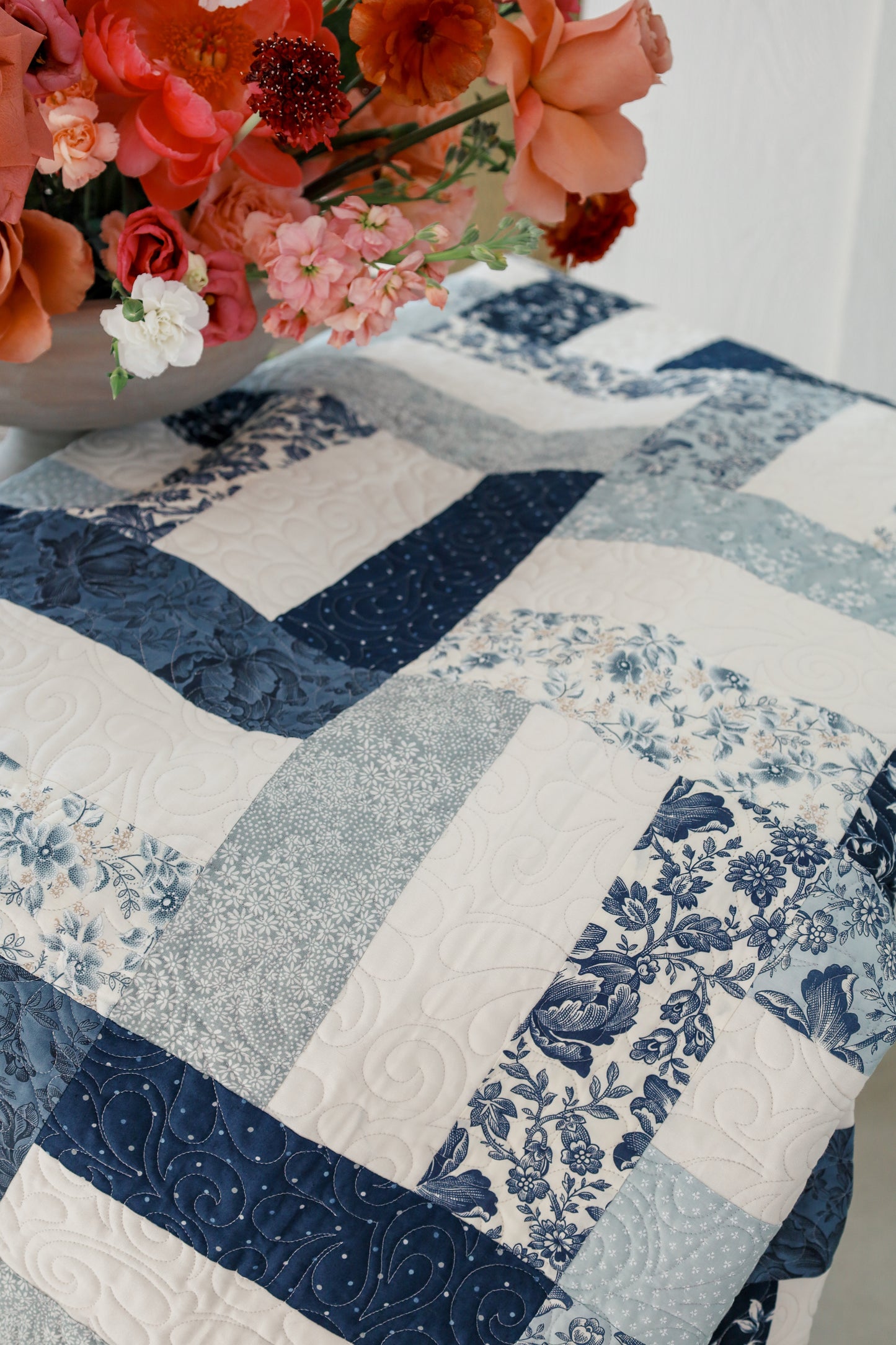 Picket Fences Blue Cascade  Pre-Cut Ready-To-Sew Quilt Kit (Includes Backing!)