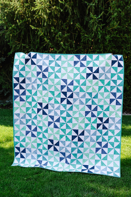 Pinwheel Perfection Blues  Sew-Ready Quilt Kit Featuring Gorgeous Riley Blake Shabby Basics Line