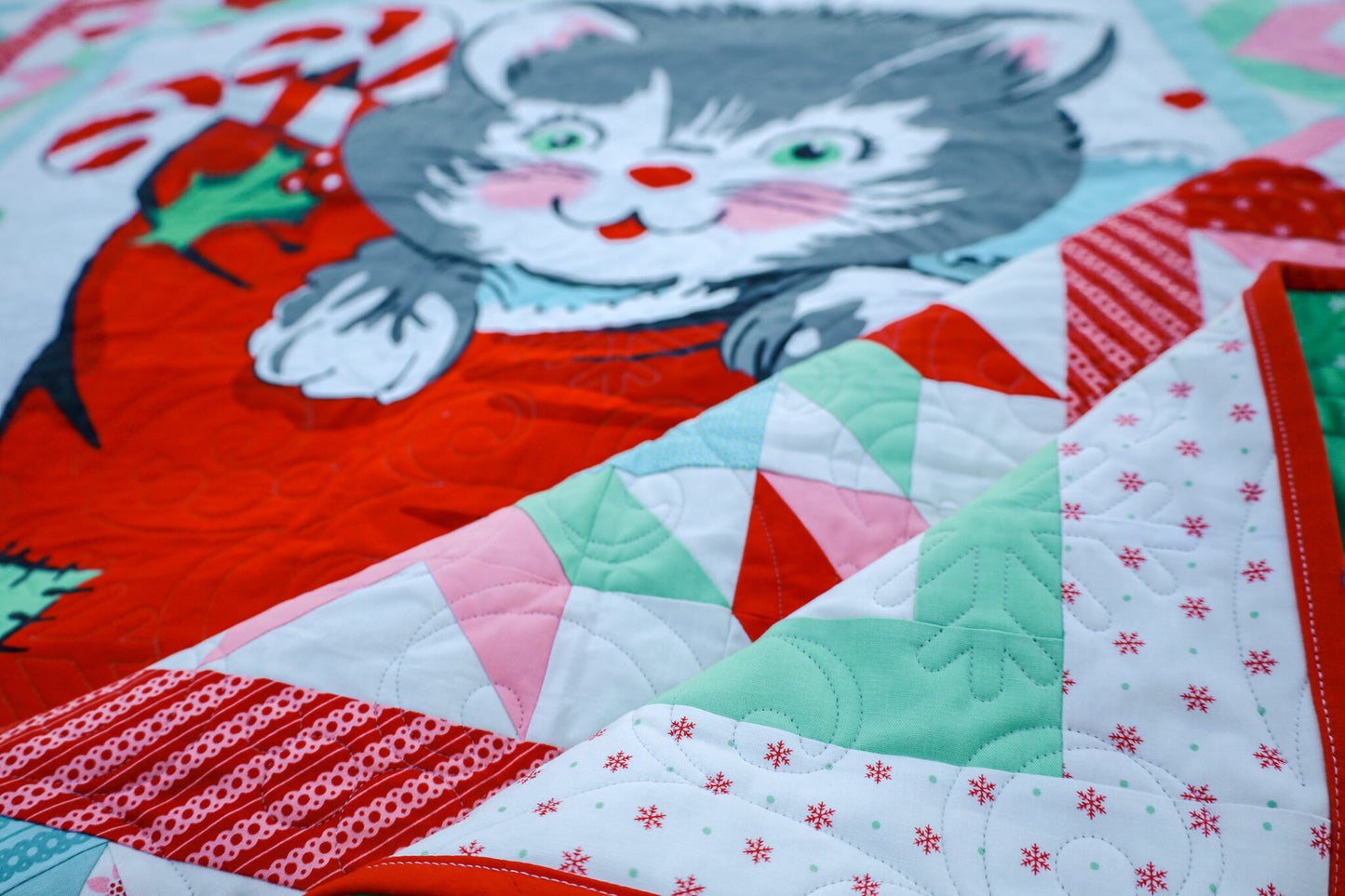 Henrietta Precut Sew-Ready Quilt Kit Featuring Kitty Christmas Fabric by Urban Chiks for Moda