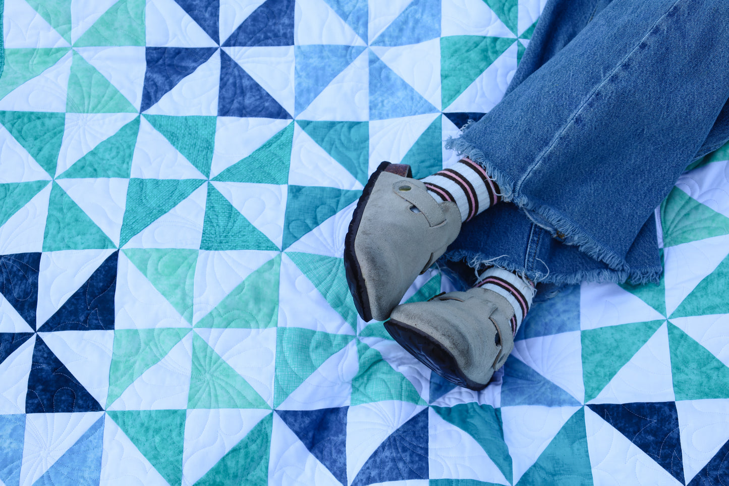 Pinwheel Perfection Blues  Sew-Ready Quilt Kit Featuring Gorgeous Riley Blake Shabby Basics Line