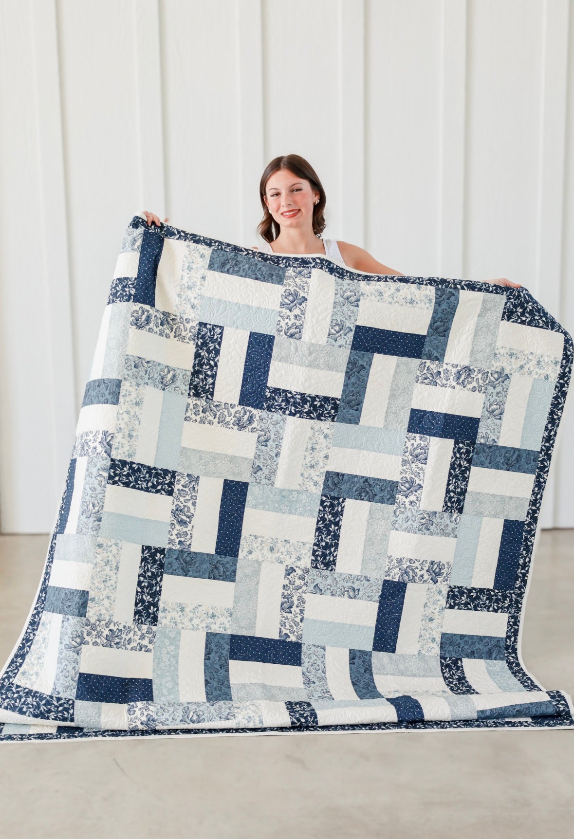 Picket Fences Blue Cascade  Pre-Cut Ready-To-Sew Quilt Kit (Includes Backing!)