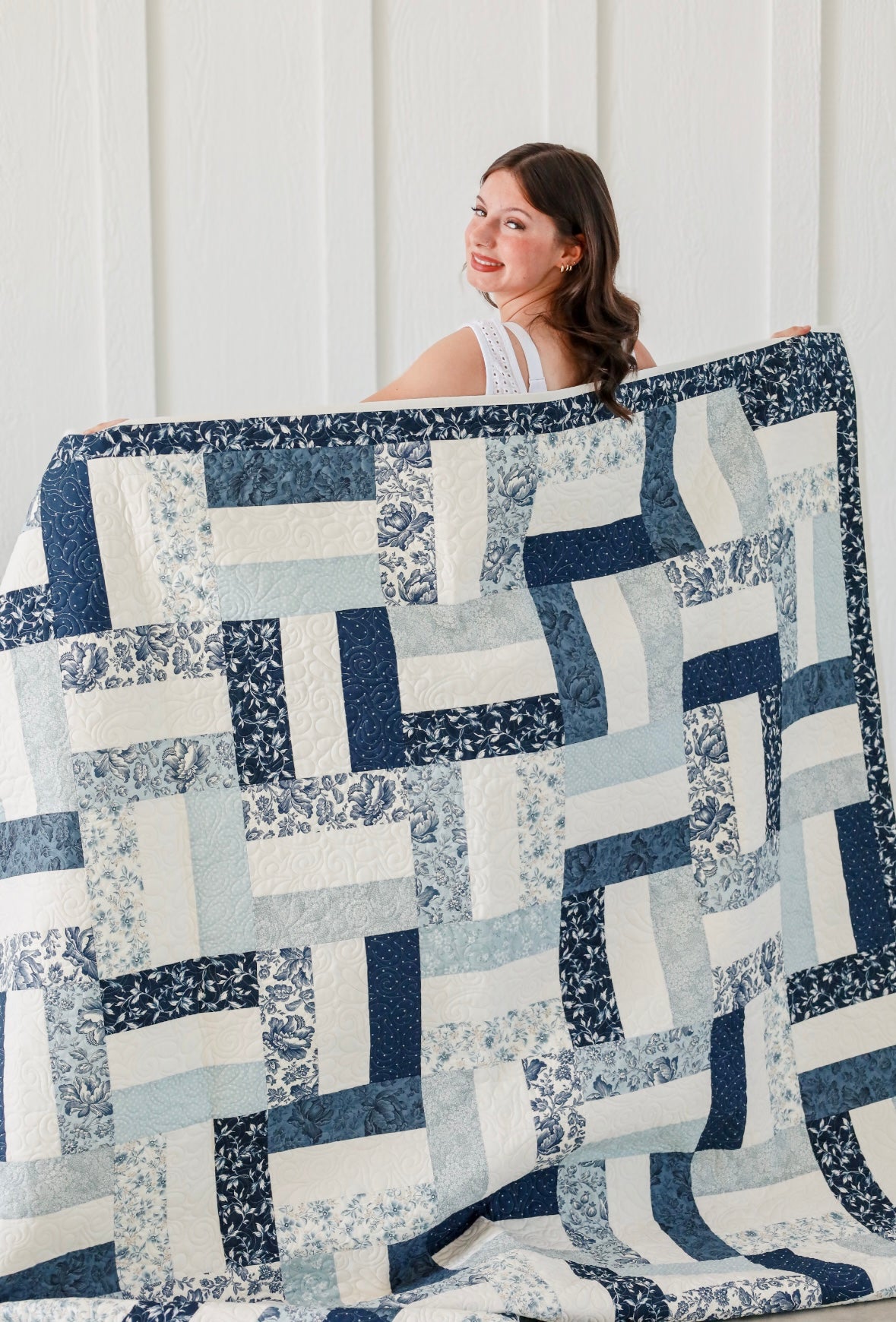 Picket Fences Blue Cascade  Pre-Cut Ready-To-Sew Quilt Kit (Includes Backing!)