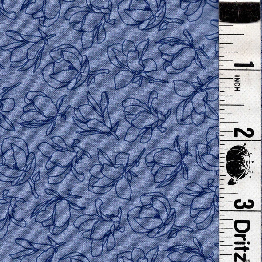 5-Yard Continuous Fabric Cuts Floral Outlines on Medium Blue – Endless Possibilities!