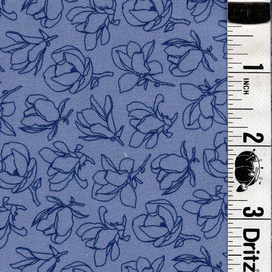 5-Yard Continuous Fabric Cuts Floral Outlines on Medium Blue – Endless Possibilities!