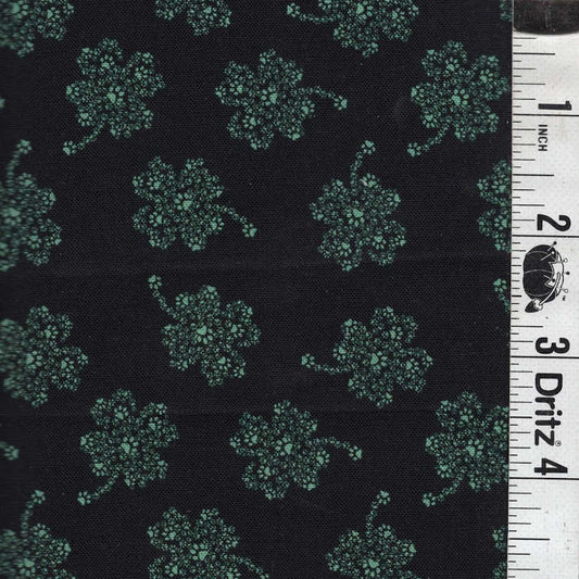 END OF BOLT 680 My Fabric Addiction Four Leaf Clover on Black with Paw Prints Fabric background 100% cotton quilting fabric