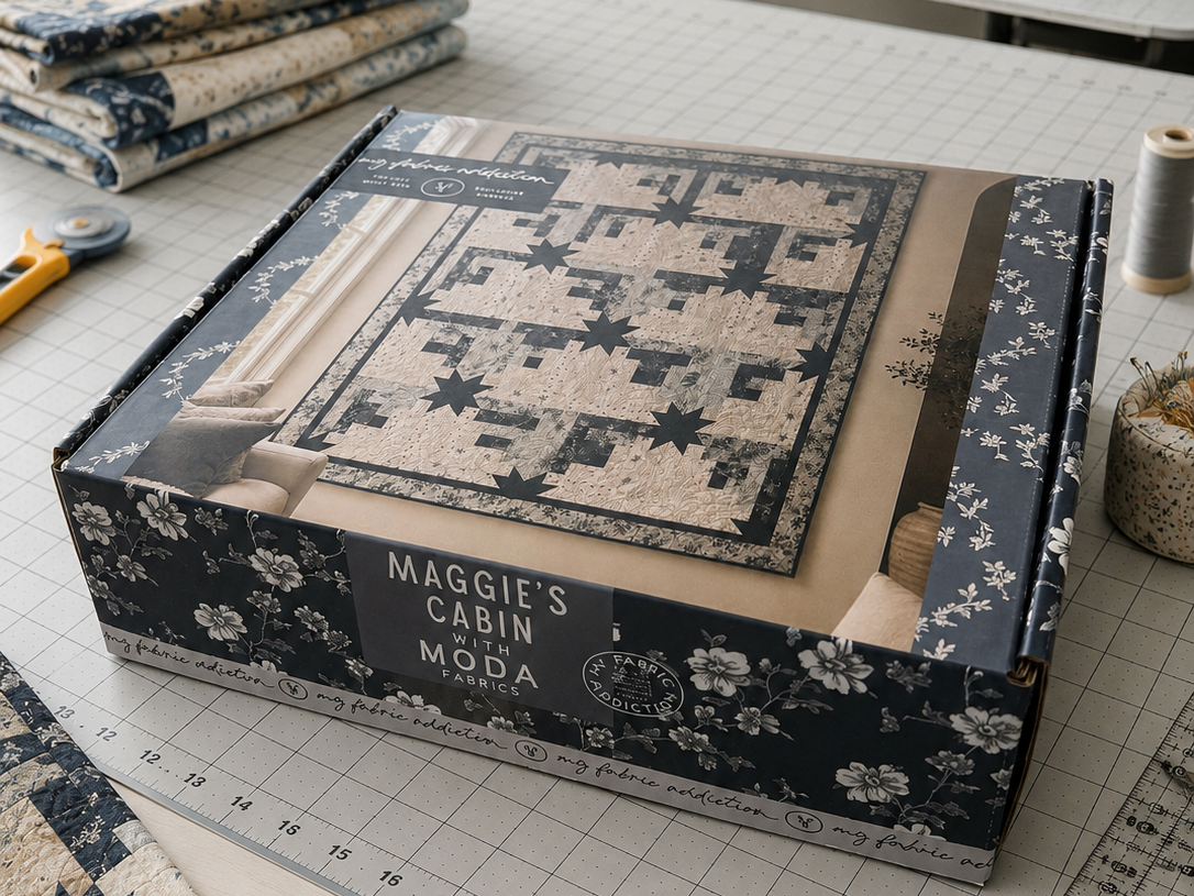 Maggie's Cabin Pre -Cut Quilt Kit featuring Moda Breathtaking Blues by 3 Sisters | 64 1/2" x 78 1/2"