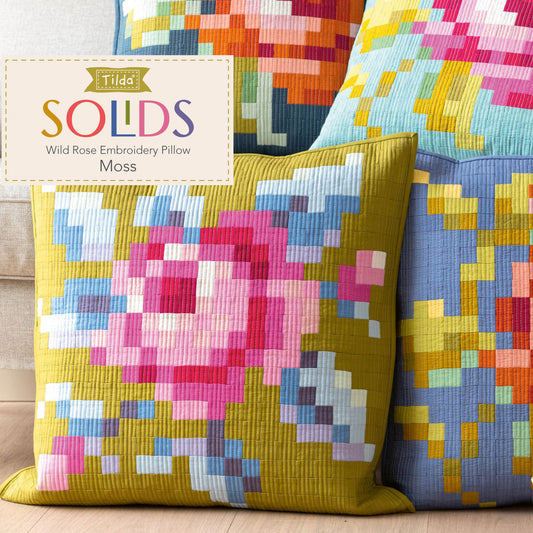Tilda Garden Rose Embroidery Pillow Kit in Moss Pre-Cut Ready-To-Sew Fabric, Pattern, Binding, and Backing Included