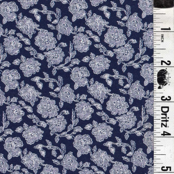 END OF BOLT 770 white flowers on navy blue Fabric background 100% cotton quilting fabric