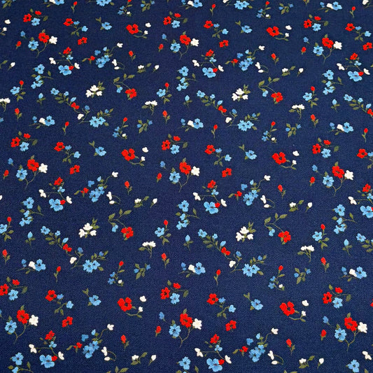 Navy Red Blue Floral Backing for Freedom Song Quilt, 3 7/8 yards