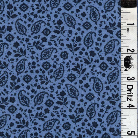 5-Yard Continuous Fabric Cuts Black Floral Paisley Print on Medium Blue– Endless Possibilities!