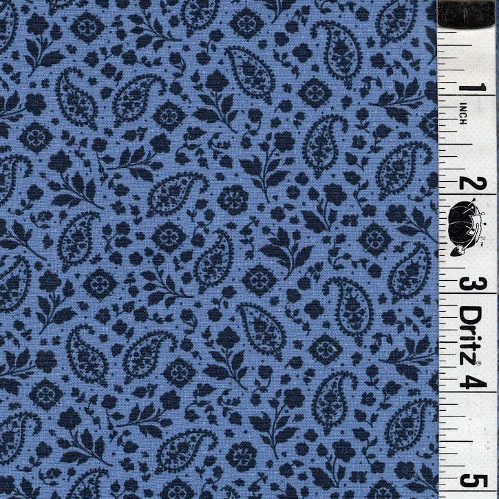 END OF BOLT 1116 My Fabric Addiction Navy Blue Paisley on Blue background 100% cotton quilting fabric