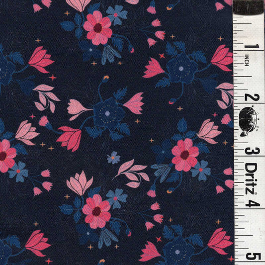 Navy floral backing for Mystic Scrappy Stars quilt, 4 1/8 yards