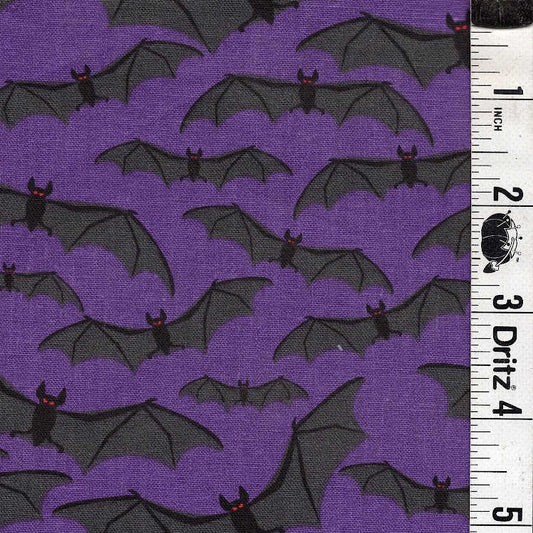 END OF BOLT 510 My Fabric Addiction Halloween purple black bats Fabric background 100% cotton quilting fabric