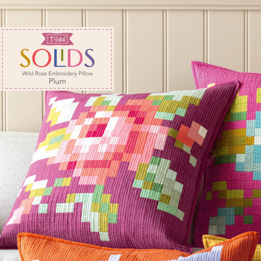 Tilda Garden Rose Embroidery Pillow Kit in Plum Pre-Cut Ready-To-Sew Fabric, Pattern, Binding, and Backing Included