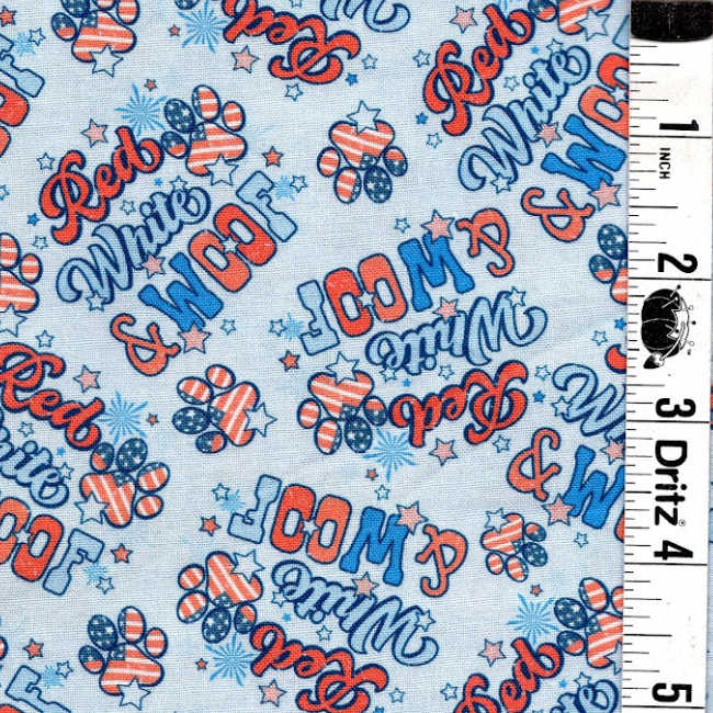 END OF BOLT 655 My Fabric Addiction patriotic red white and woof Fabric background 100% cotton quilting fabric