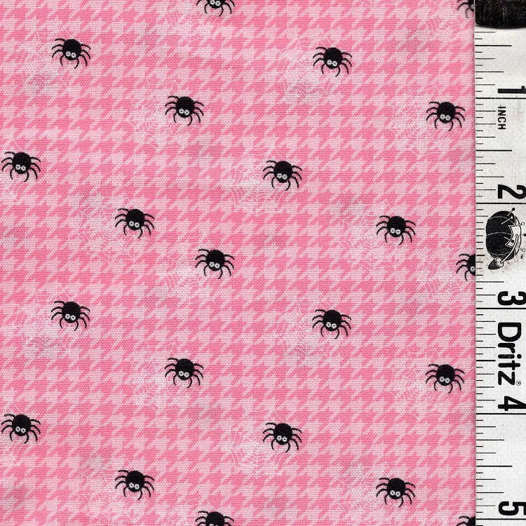 END OF BOLT 1043 Halloween Spiders on Pink background 100% cotton quilting fabric