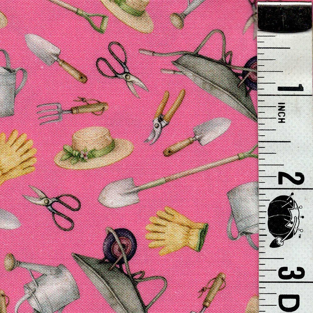 5-Yard Continuous Fabric Cuts Garden Tools on Hot Pink – Endless Possibilities!