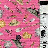 5-Yard Continuous Fabric Cuts Garden Tools on Hot Pink – Endless Possibilities!