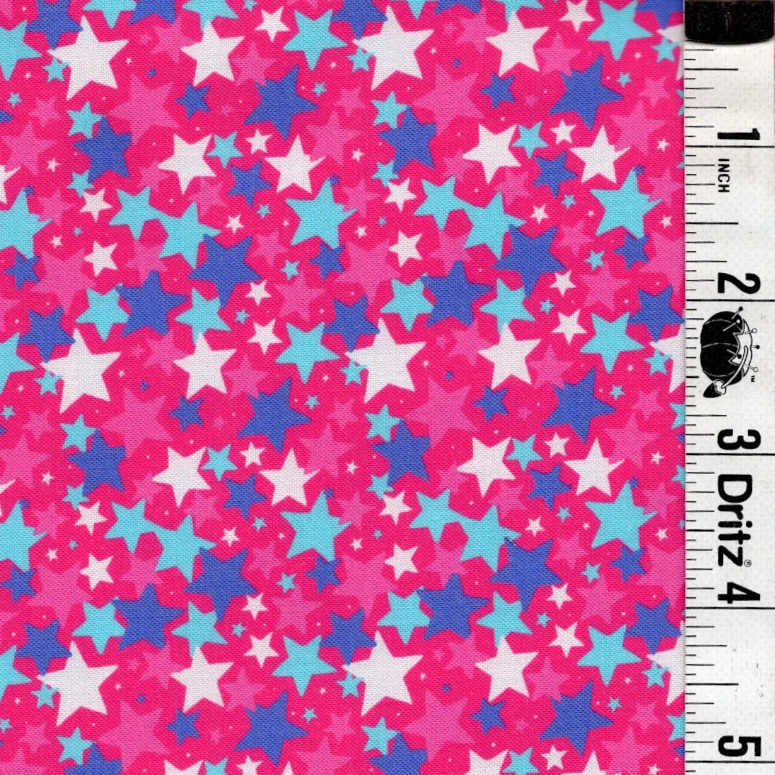 END OF BOLT 698 Blue Stars on Pink Fabric background 100% cotton quilting fabric