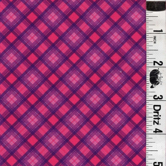END OF BOLT 719 Pink Purple Plaid Fabric background 100% cotton quilting fabric