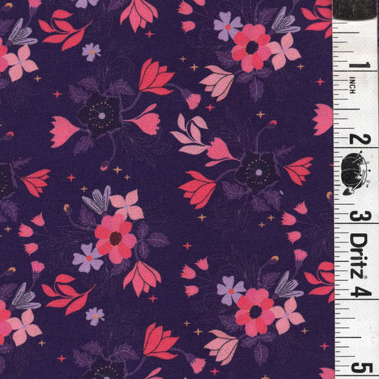 Purple floral backing for Mystic Scrappy Stars quilt, 4 1/8 yards