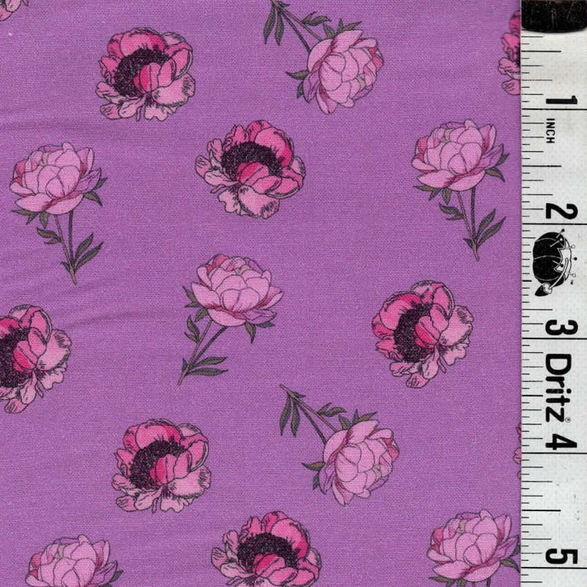 END OF BOLT 1121 My Fabric Addiction Pink Poppy Flowers on Purple background 100% cotton quilting fabric