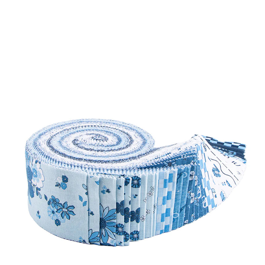 Blue Blooms and Threads 40 piece 2.5-inch Strips Jelly Roll Riley Blake Designs RP-1712040 by Christopher Thompson