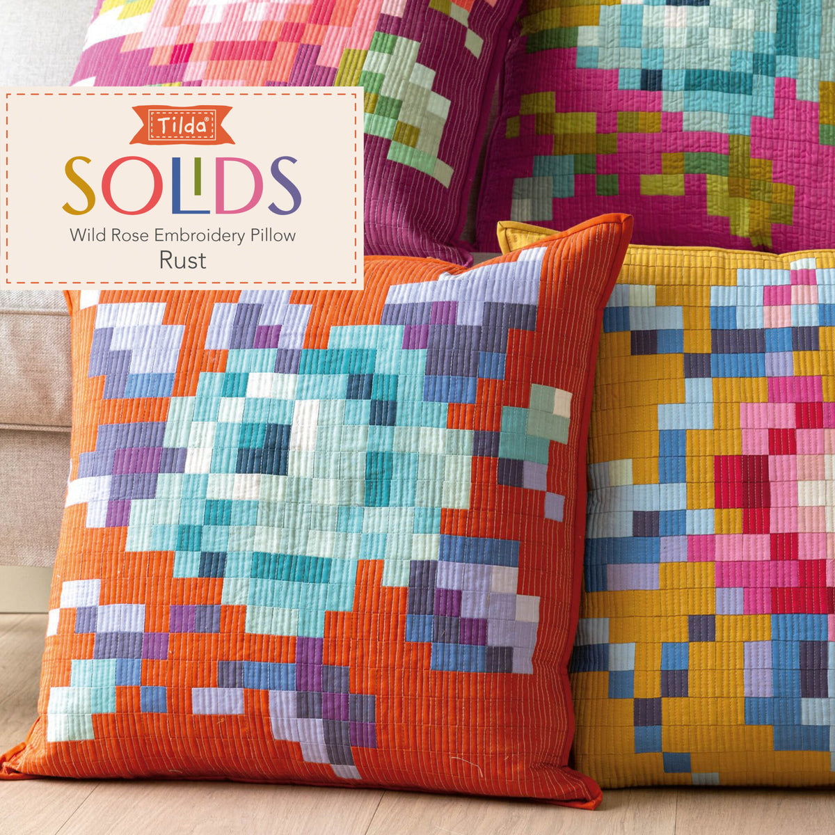 Tilda Garden Rose Embroidery Pillow Kit in Rust Pre-Cut Ready-To-Sew Fabric, Pattern, Binding, and Backing Included