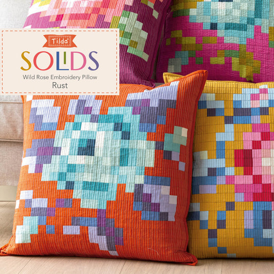 Tilda Garden Rose Embroidery Pillow Kit in Rust Pre-Cut Ready-To-Sew Fabric, Pattern, Binding, and Backing Included