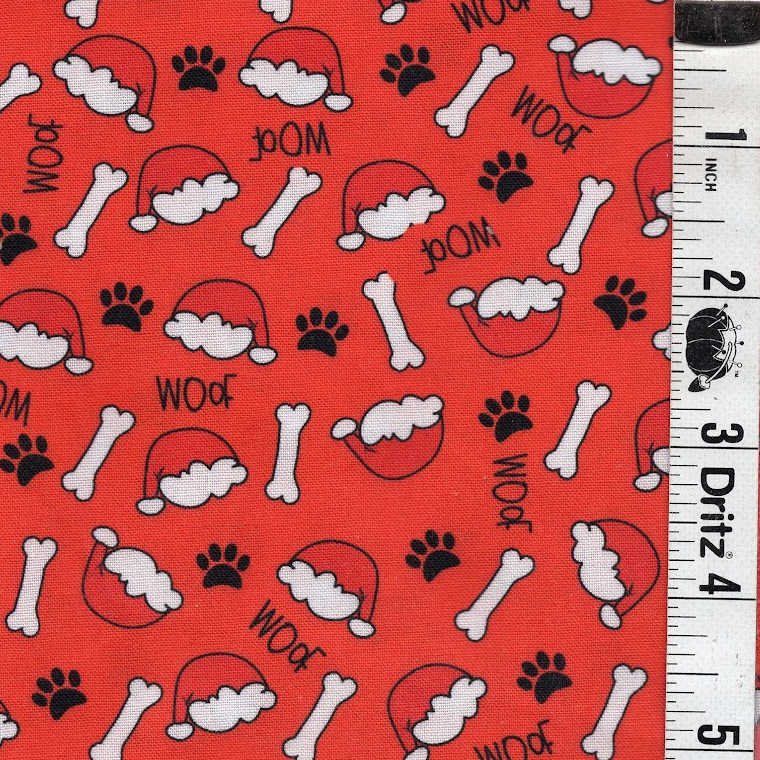 END OF BOLT 859 My Fabric Addiction Santa Dogs Paws on Red background 100% cotton quilting fabric