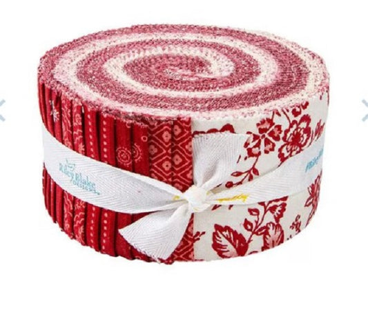 Red Delicious  2 1/2" Rolie Polie  by Riley Blake Designs  100% cotton fabric quilt strips  RP-15660-40  Jelly roll Red and White