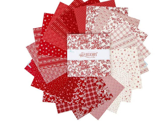 Red Delicious  2 1/2" Rolie Polie  by Riley Blake Designs  100% cotton fabric quilt strips  RP-15660-40  Jelly roll Red and White