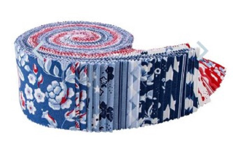 Freedom Garden  2 1/2" Rolie Polie  by Riley Blake Designs My Mind's Eye  100% cotton fabric quilt strips  RP-15620-40  Jelly roll patriotic