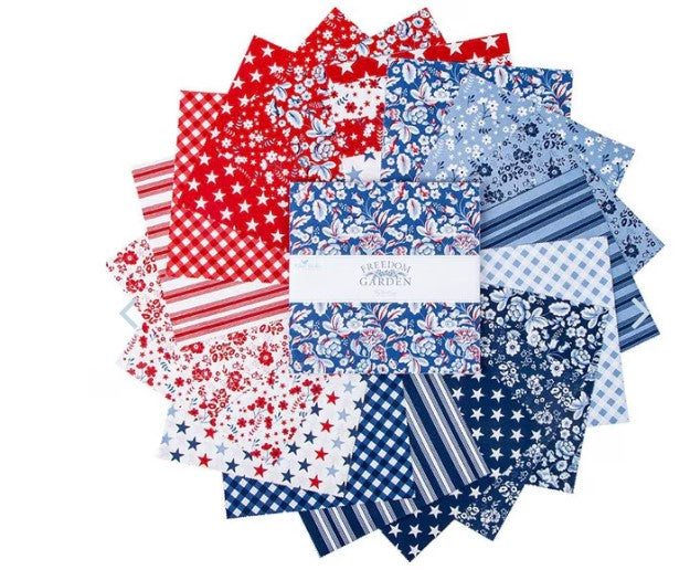 Freedom Garden  2 1/2" Rolie Polie  by Riley Blake Designs My Mind's Eye  100% cotton fabric quilt strips  RP-15620-40  Jelly roll patriotic