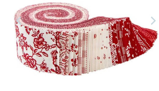 Red Delicious  2 1/2" Rolie Polie  by Riley Blake Designs  100% cotton fabric quilt strips  RP-15660-40  Jelly roll Red and White