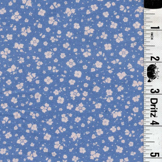 END OF BOLT 978 My Fabric Addiction White Flowers on Blue Background 100% cotton quilting fabric
