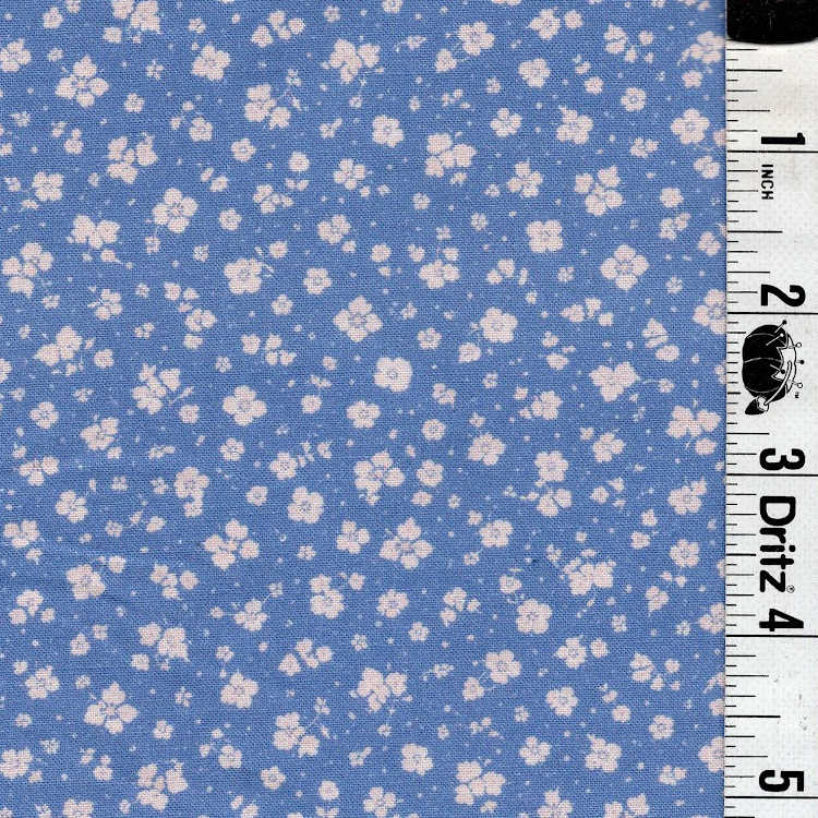 END OF BOLT 1112 My Fabric Addiction White Flowers on Blue background 100% cotton quilting fabric