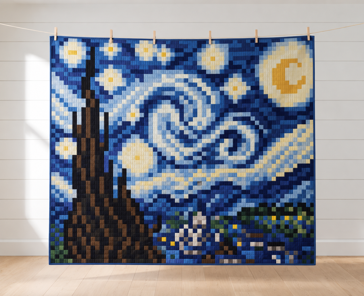 Starry Night Pixel Pre-Cut Quilt Kit |  75" x 69"