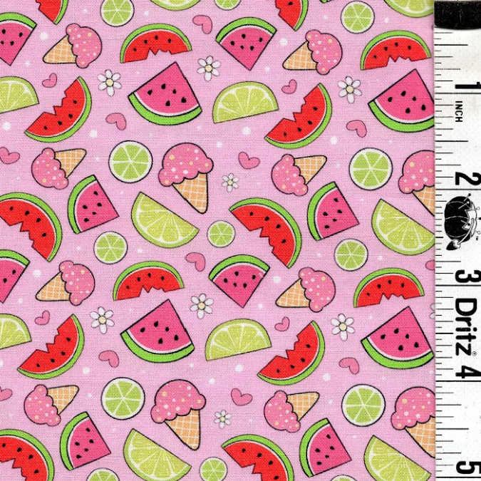 END OF BOLT 678 My Fabric Addiction Pink Watermelon Ice Cream Fabric background 100% cotton quilting fabric