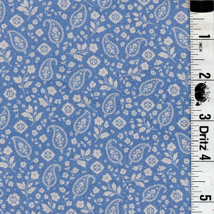 END OF BOLT 1100 My Fabric Addiction White Flowers Paisley on Blue background 100% cotton quilting fabric