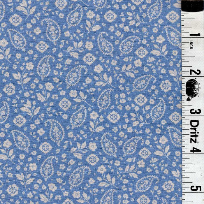 END OF BOLT 899 White Floral Paisley on Light Blue Background 100% cotton quilting fabric