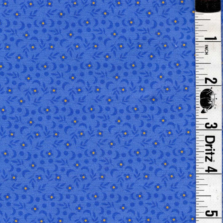 END OF BOLT 676 My Fabric Addiction Periwinkle with yellow flowers Fabric background 100% cotton quilting fabric