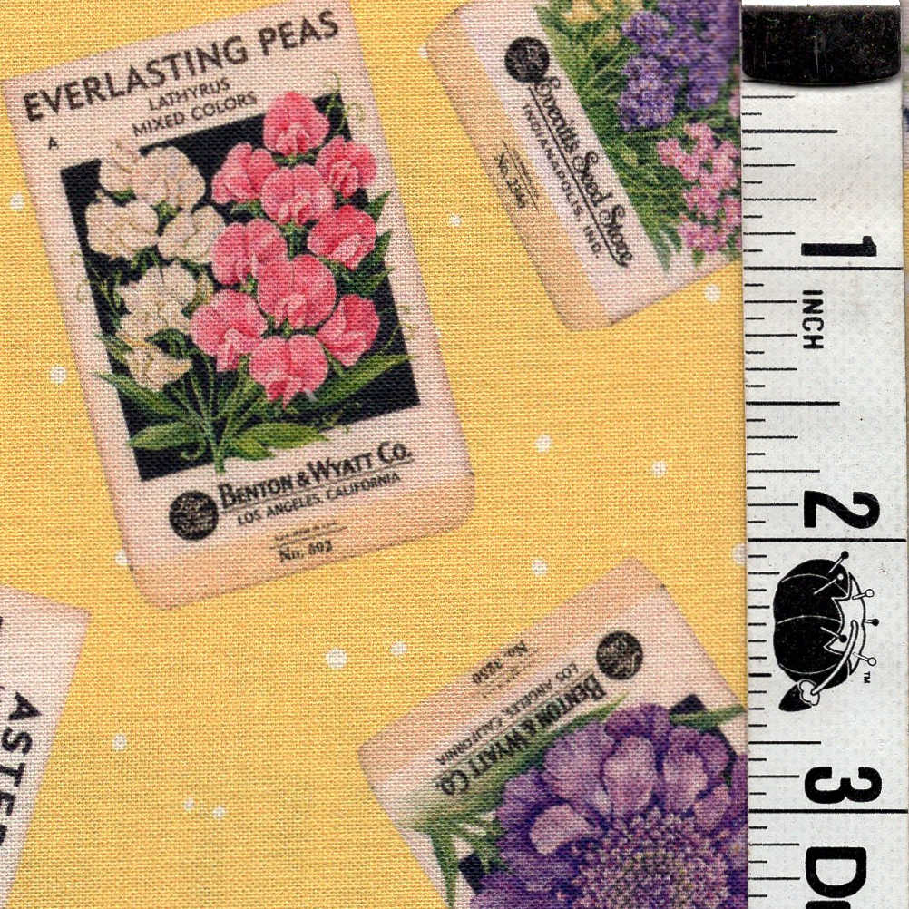 5-Yard Continuous Fabric Cuts Flower Gardening Seeds on Yellow  – Endless Possibilities!