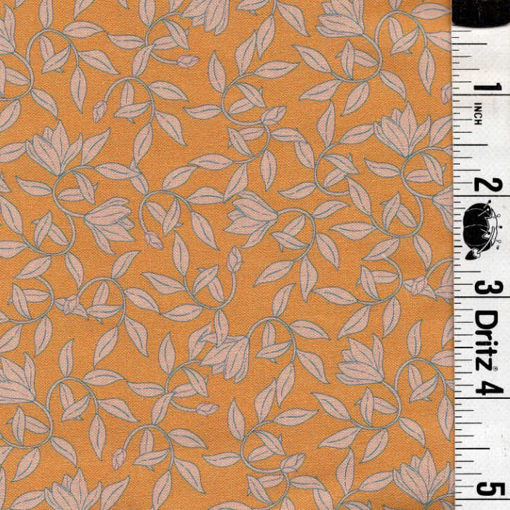 ENDOFBOLT103 Golden Yellow background with Beige floral accents basic 100% cotton quilting fabric