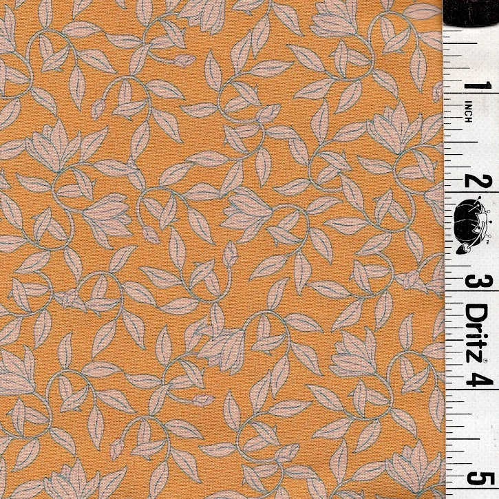 5-Yard Continuous Fabric Cuts Leaves on Mustard Yellow– Endless Possibilities!
