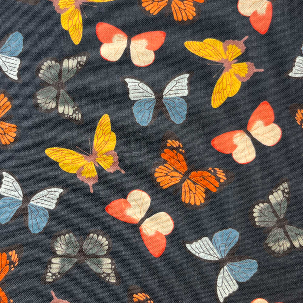 Navy butterfly backing for Picket Fences Jewel quilt, 4.25 yards
